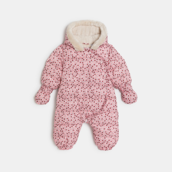 أفرول طيار مبطن بالفراء، وردي اللون، عليه صور فاكهة، للطفلة الصغيرة